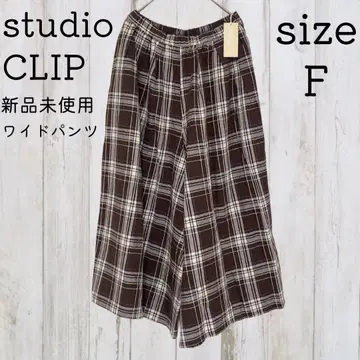 새상품 스튜디오 클립 코튼 린넨 모듬 체크 와이드 팬츠
