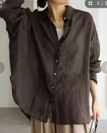 퓨어세신 라미 오버 셔츠 블라우스 차콜