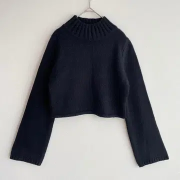 그레일 플레어 슬리브 크롭 니트 스웨터 S 모크넥 짧은 기장