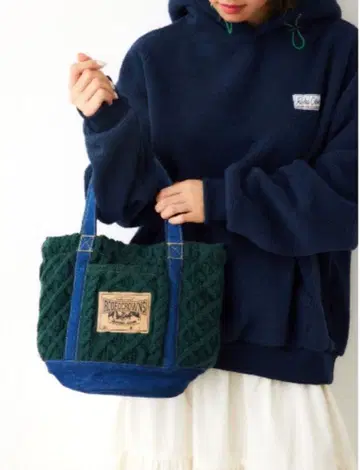 로데오 크라운 와이드 보울 케이블 니트 데님 콤비 라운드 토트