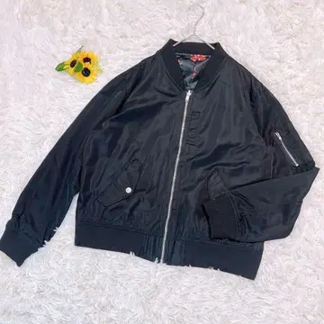 프라이빗 포즈 [ L ] 리버서블 집업 자켓 소매 밑단 리브 꽃무늬 블랙