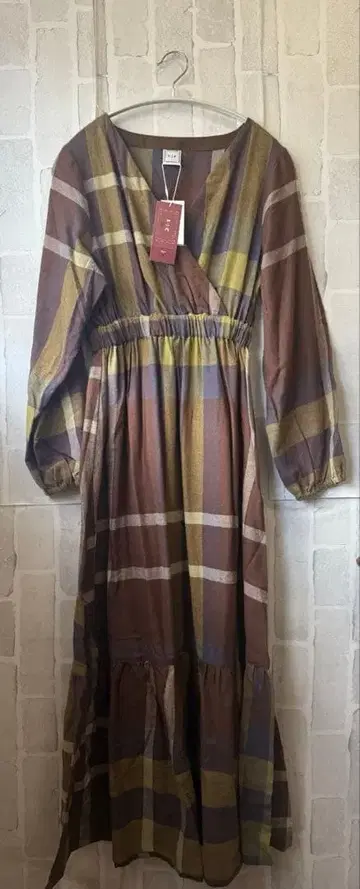 새상품 AIC 체크 원피스 면 100% 인도 면 M 사이즈