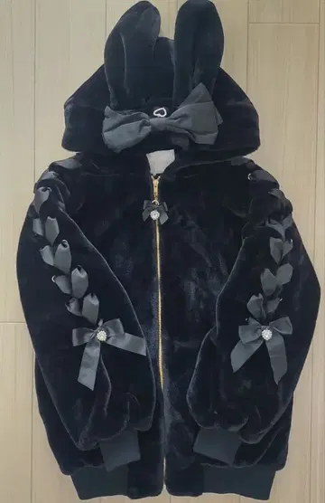 LIZLISA 토끼 귀 후드 퍼 블루종