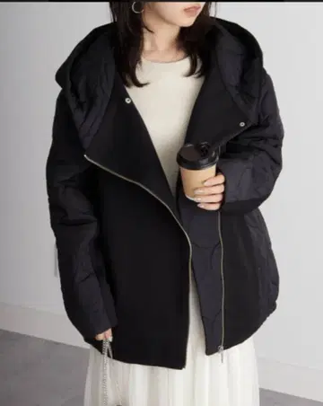 RANAN 블루종 아우터 이소재 콤비 충전솜 퀼팅 블루종 블랙