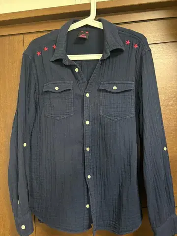 X-girl 별 자수 네이비 긴팔 셔츠