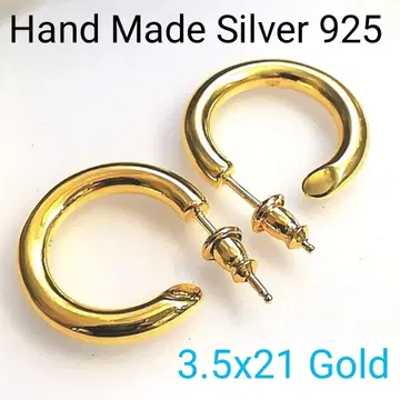 3.5x21mm 양쪽 골드 핸드메이드 925 후프 귀걸이(501)
