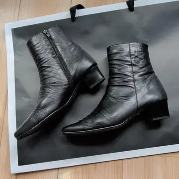 여성용 Pisaz 숏부츠 블랙 23.5EEE 소가죽 일본제