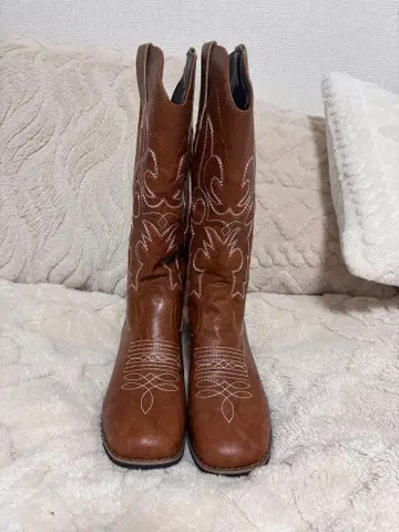 [ 미사용 새상품 ] 브라운 자수 웨스턴 부츠