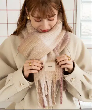 hinari 체크 볼륨 프린지 머플러