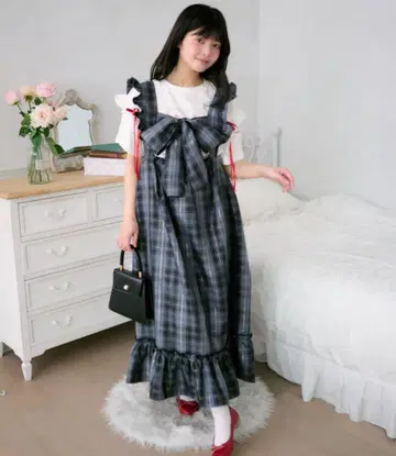 [ 틸과 레트로 ] 2WAY 리본 티어드 오버롤 스커트