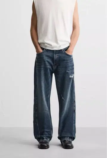 Zara 심 디테일 배기진 사이즈 38