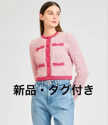 에스트네이션 트위드 니트 타이니 자켓 핑크