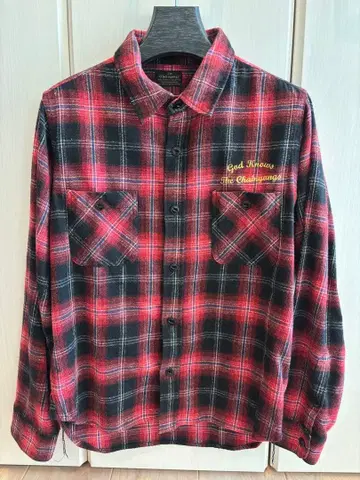 빨검 체크 무늬 플란넬 셔츠