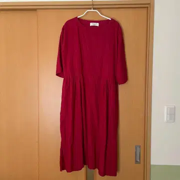 Swarm 빨간색 7부 소매 린넨 원피스