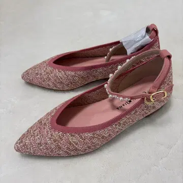 핑크 계열 트위드 플랫슈즈