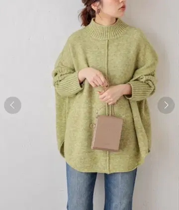 내추럴 쿠튀르 라운드 헴 풀오버 니트 스웨터 옐로우 그린