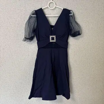 네이비 비쥬 장식 드레스 M
