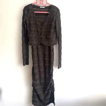 슬라이 프론트 버튼 레이스 투피스 롱 원피스