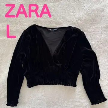 ZARA 벨로아 셔링 블랙 긴팔 풍성한 실루엣 울 혼방 페미닌