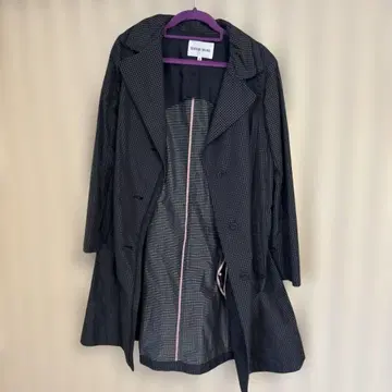 블랙 체크 무늬 트렌치코트