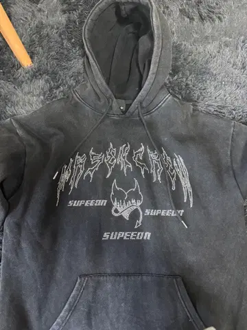 그래픽 프린트 블랙 후드티 M