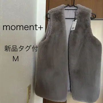 [택 포함 새상품] moment+ 인조 모피 베스트 그레이쉬 베이지 M
