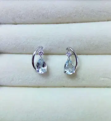 [ 새상품급 ] 츠츠미 K10 화이트 골드 아쿠아 마린 귀걸이