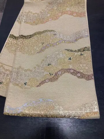 순수 실크 후쿠로 오비 화려한 물결 무늬