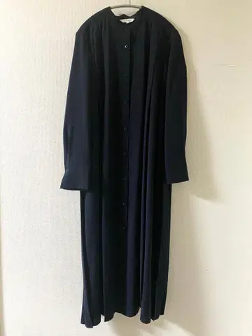 PLST 플라스테 밴드 카라 백 플리츠 셔츠 원피스 네이비 S