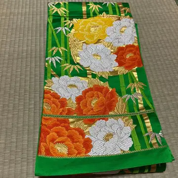 꽃무늬 자수 후쿠로 오비 그린 컬러
