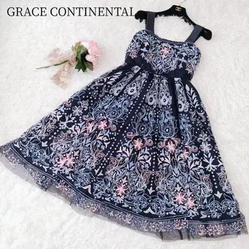 [ 그레이스 콘티넨탈 ] 롱 원피스 자수 플레어 레이스 꽃무늬 최근