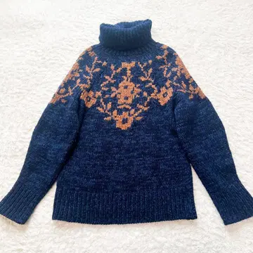 45r 핸드니트 스웨터 HAND KNITTED 꽃무늬 네이비 2