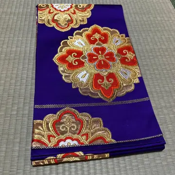 보라색 꽃무늬 자수 후쿠로 오비