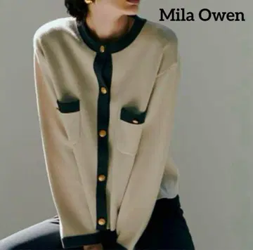 [ 컨디션 최상 ] 미라 오웬 W 페이스 금장 버튼 가디건 풀오버