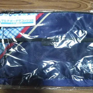 멀티 파우치 세트 보라색 파랑 체크 무늬 메쉬