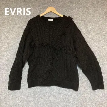 EVRIS 블랙 케이블 니트 스웨터