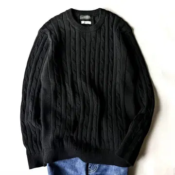 나노 유니버스 코튼 실크 케이블 니트 남성용 블랙 L