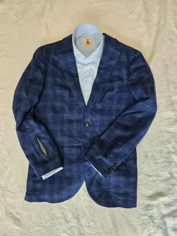 네이비 계열 체크 테일러드 자켓 M 사이즈