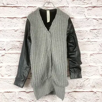 zr235 MURUA 그레이 니트 가죽 가디건 F