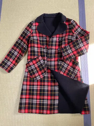 코트 체크 빨간색 귀여운 겨울