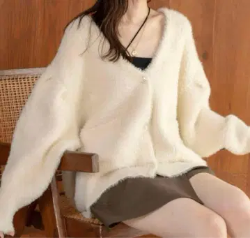 hinari 샤기 니트 가디건 아이보리