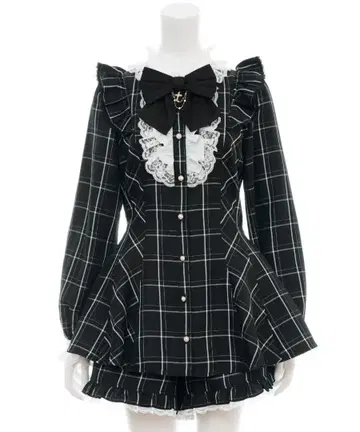 시크릿허니 액세서리 리본 레이스 프릴 셋업 블랙믹스