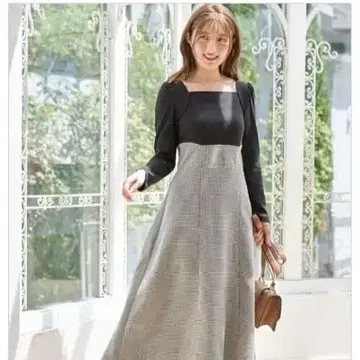 토코 클로젯 장식 단추 하운드투스 체크 패턴 도킹 원피스