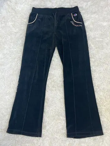 레어 챔피온 벨로아 팬츠 플레어 Y2K 00s 로고 자수 블랙 L