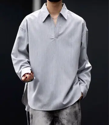 새상품급 CLEL 헤링본 TR 사이드 레이스 스키퍼 셔츠 그레이