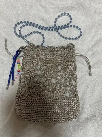 niko and - 숄더백 복조리 크로 셰 뜨개질 비즈 실버