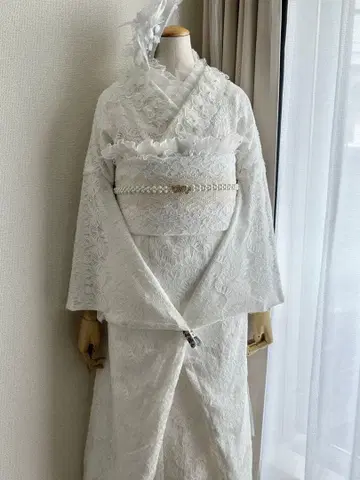 화이트 레이스 후리소데 펄 장식 오비