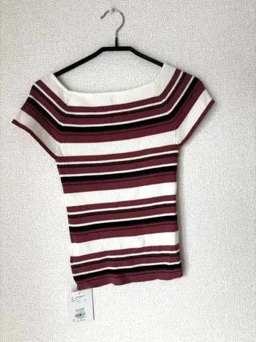 MERCURYDUO 보르도 화이트 스트라이프 반팔 니트 F 사이즈