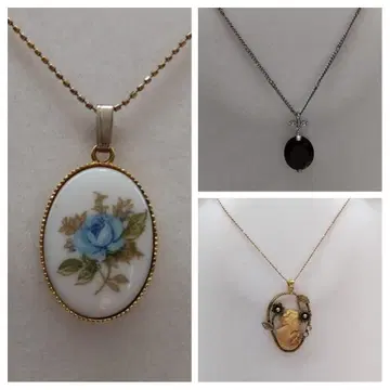 펜던트 탑 3개 세트 (도자기, 카메오, 스모키 쿼츠)