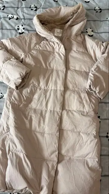 YEVS 베이지 롱 다운 자켓 퍼 포함